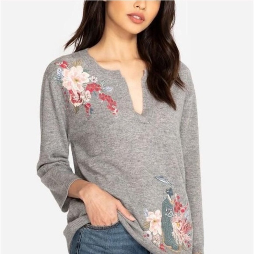 Johnny Was Cashmere Embroidered Japanese Sweater Size XL